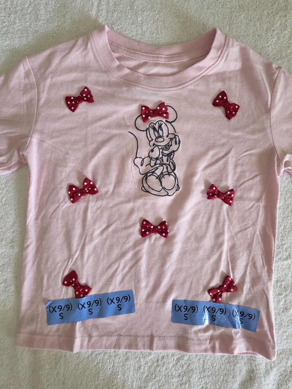 Disney Pink Minnie Mouse Bow Tee with Red Polka Dot Bows